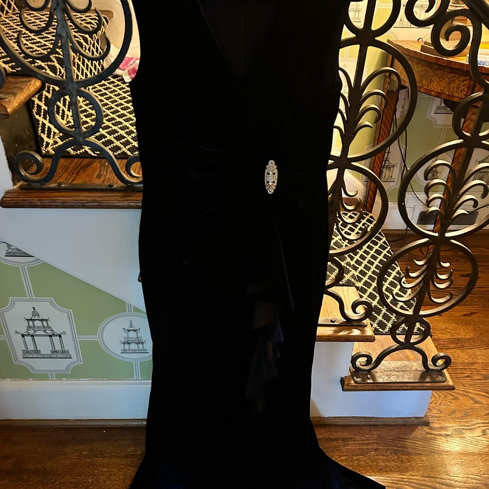 Classic gets sexy, navy velvet, full length wrap dress
